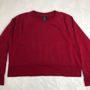 Nike Cropped Versa Dri-Fit Crew Neck Sweatshirt, Embossed Logo, Red, Size M